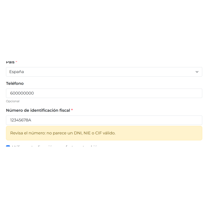 Aviso de DNI no válido en la dirección del checkout de PrestaShop (tema Hummingbird)