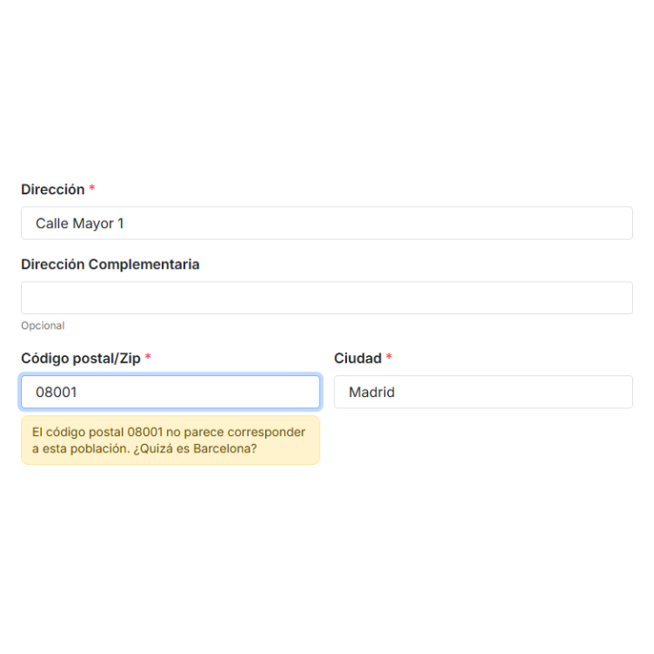 Warning in the PrestaShop checkout when the postcode does not match the town