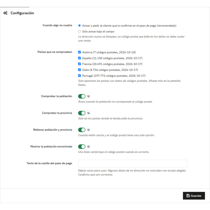 Configuración del módulo de validación de direcciones de PrestaShop