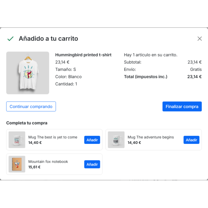 Accesorios sugeridos al añadir un producto al carrito en PrestaShop