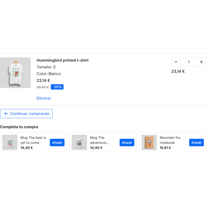 Recommended accessories on the PrestaShop cart page
