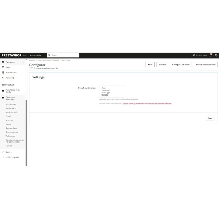 Sizes with Stock in the PrestaShop Product List | VEO