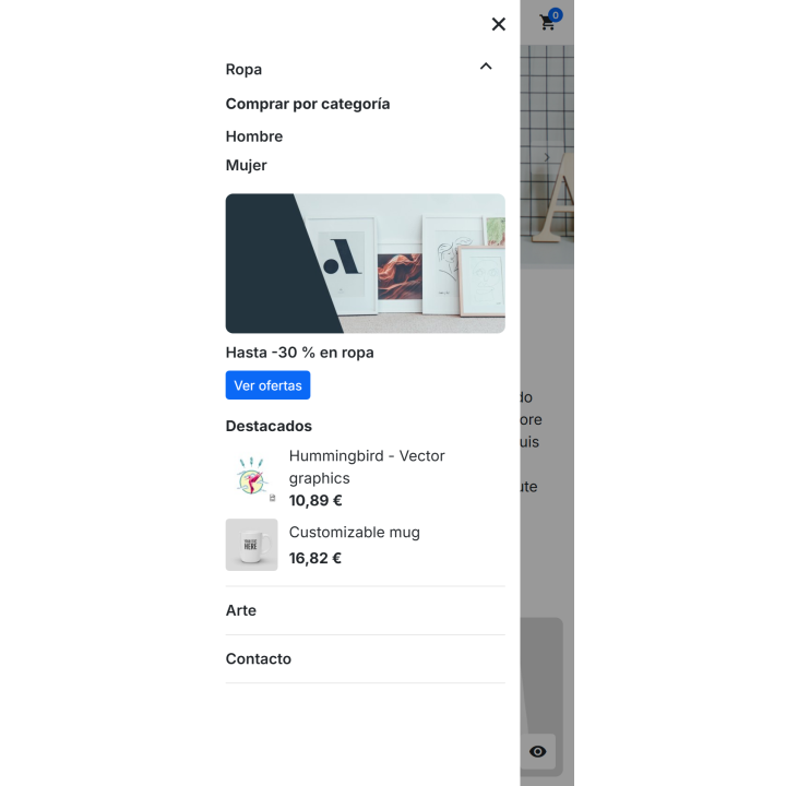 PrestaShop mega menu on mobile with side panel