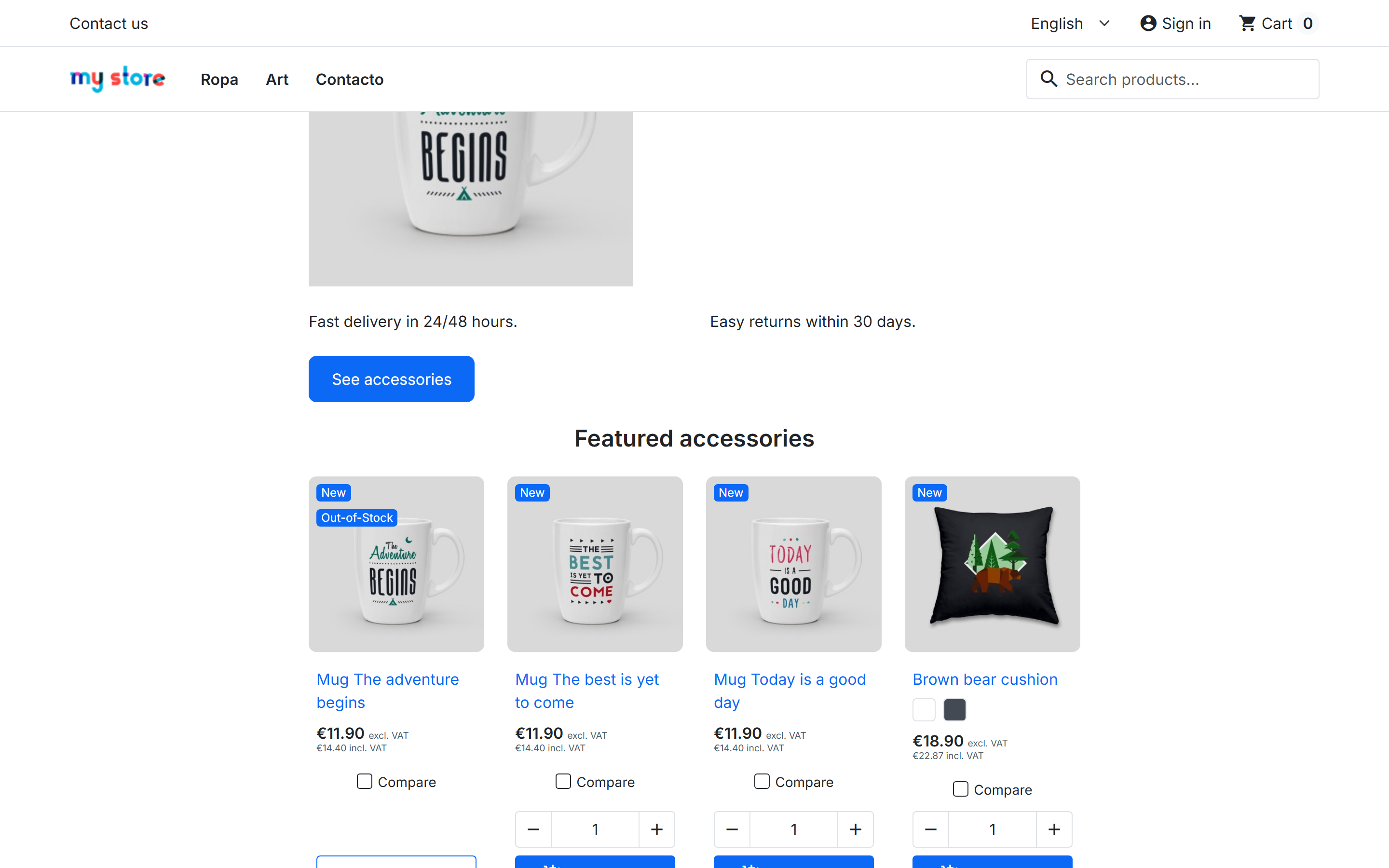 Shop home page on Hummingbird laid out with blocks