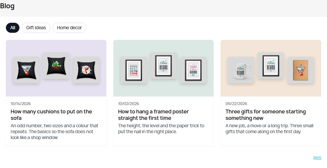 Blog home with categories and posts
