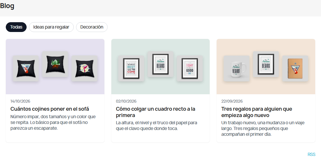 Portada del blog con categorías y entradas