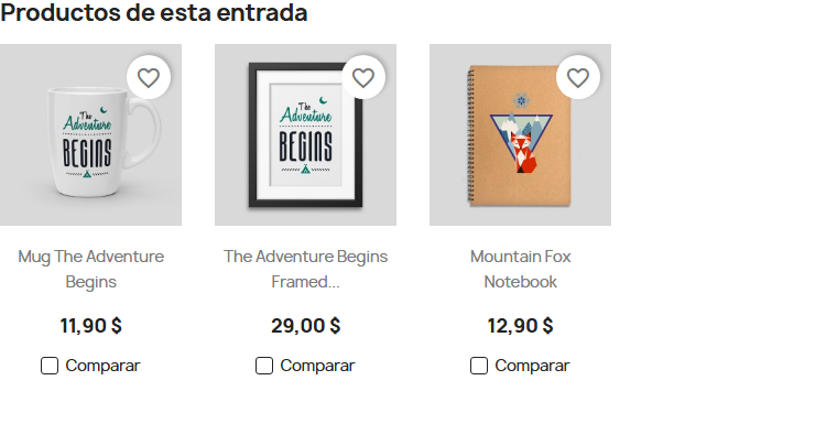 Productos de la tienda dentro de una entrada