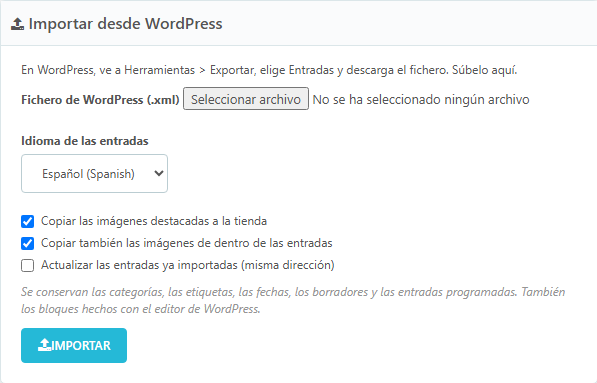 Importación desde WordPress