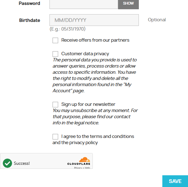 Captcha on the account registration form