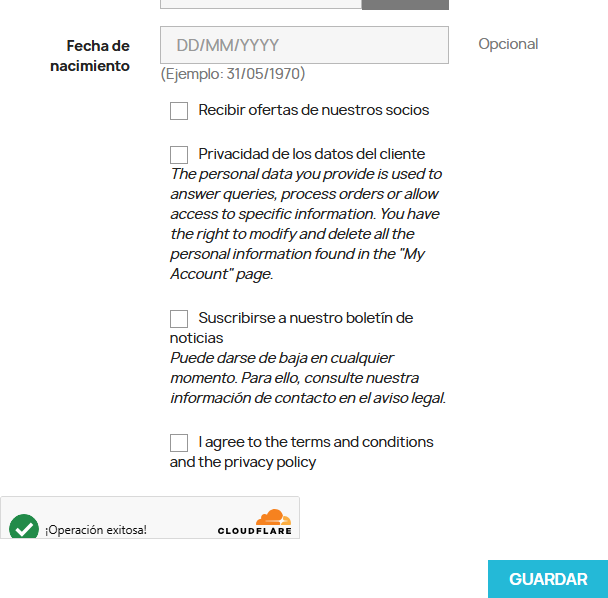 Captcha en el registro de cuenta