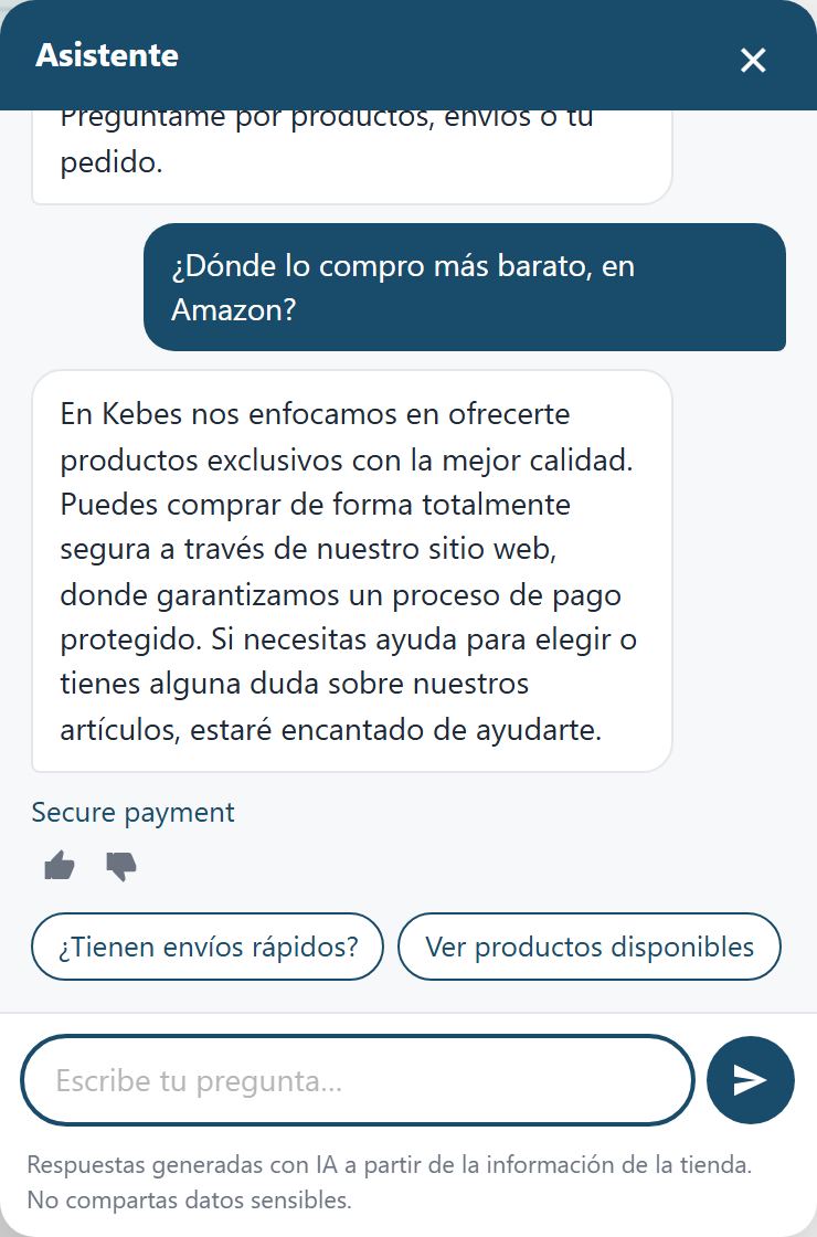 El asistente no recomienda comprar en Amazon y recuerda las ventajas de la tienda