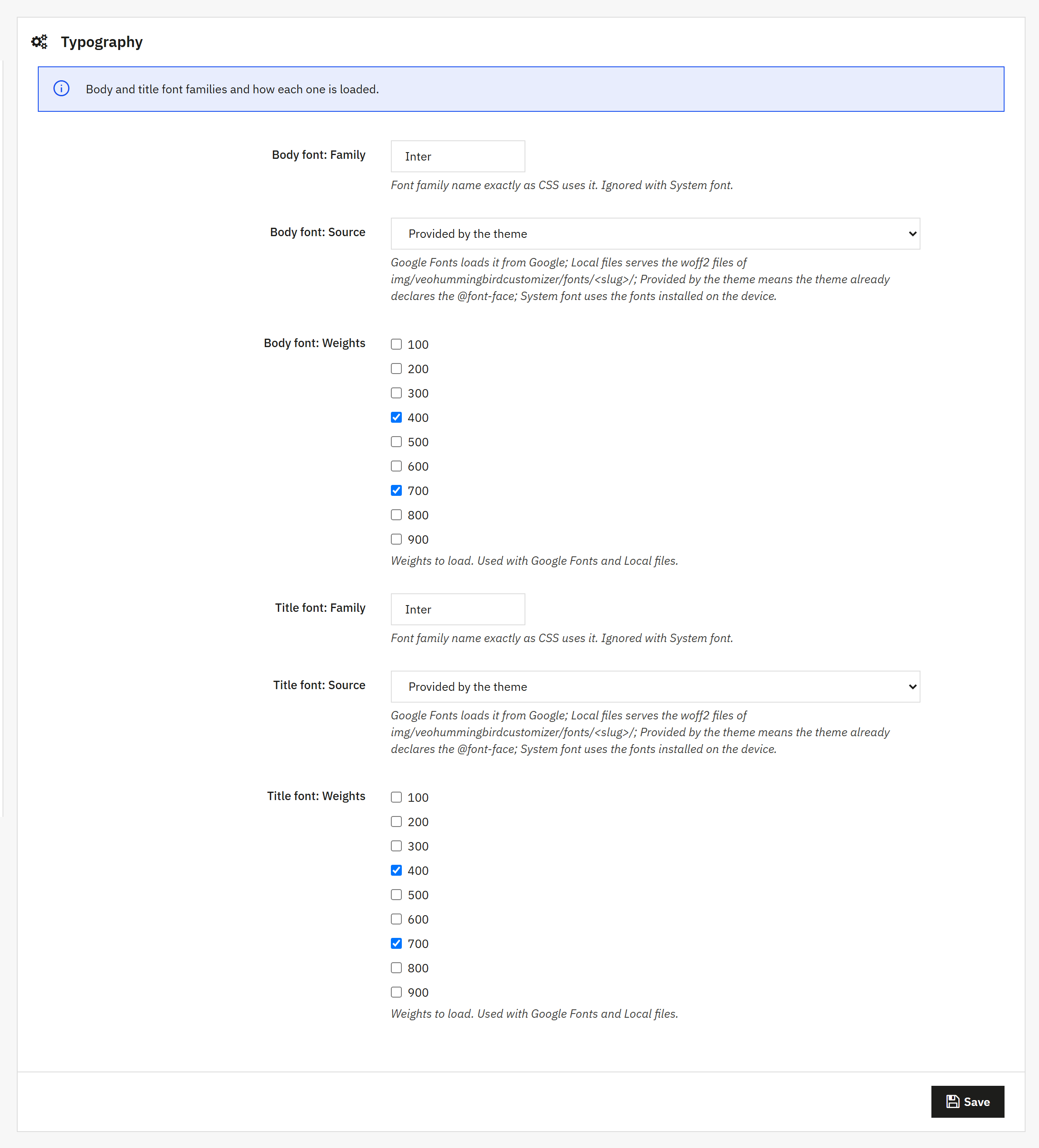 Body and title fonts in Hummingbird