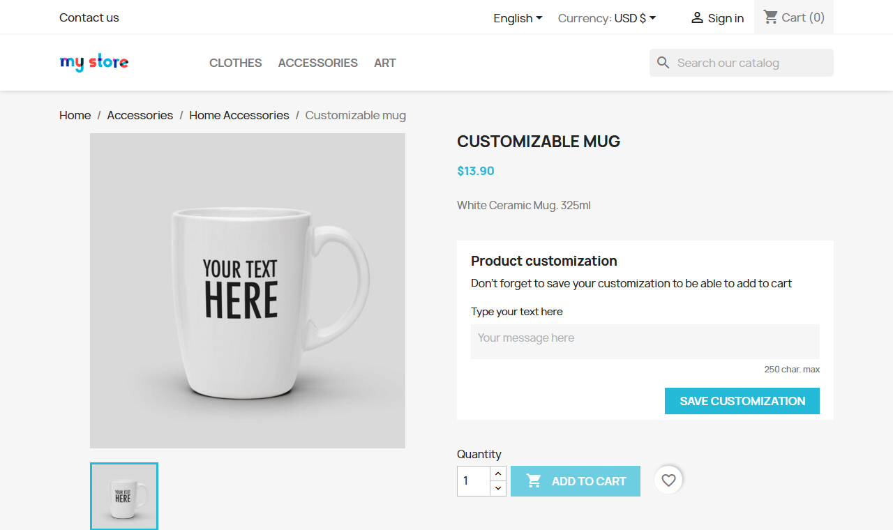Product page with the image of the customer's language