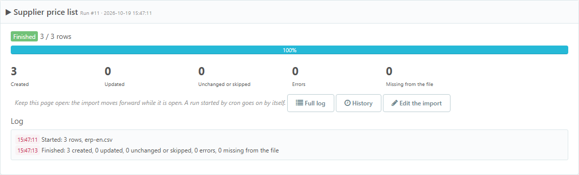 Run with progress, counters and log