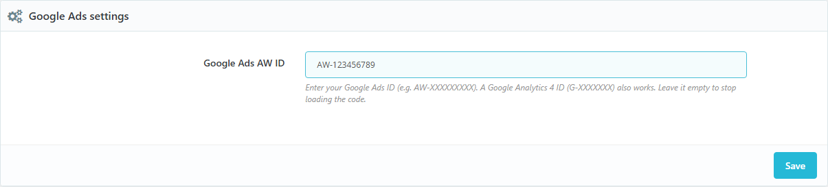 Google Ads ID settings