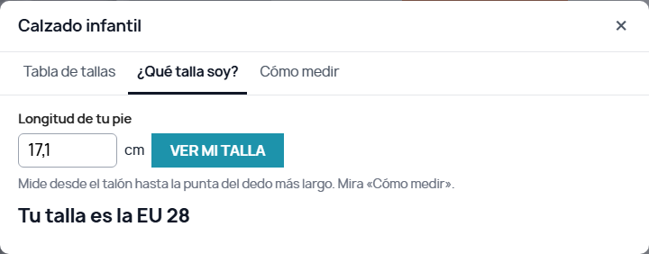 Calculadora de talla de calzado por longitud del pie